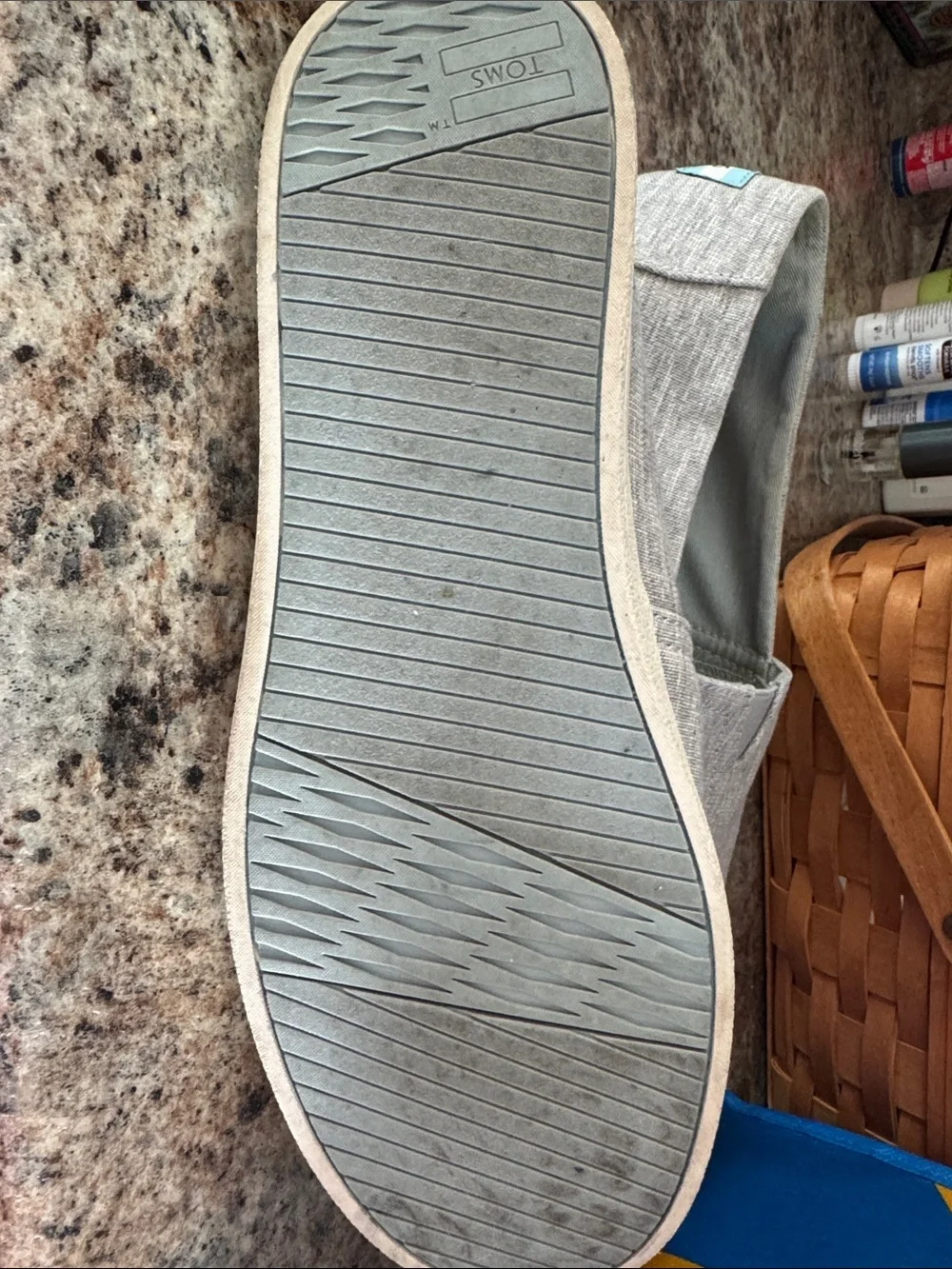 Toms Light Gray Canvas Slip-On Sneakers with Light Blue Patch - Picture 3 of 3